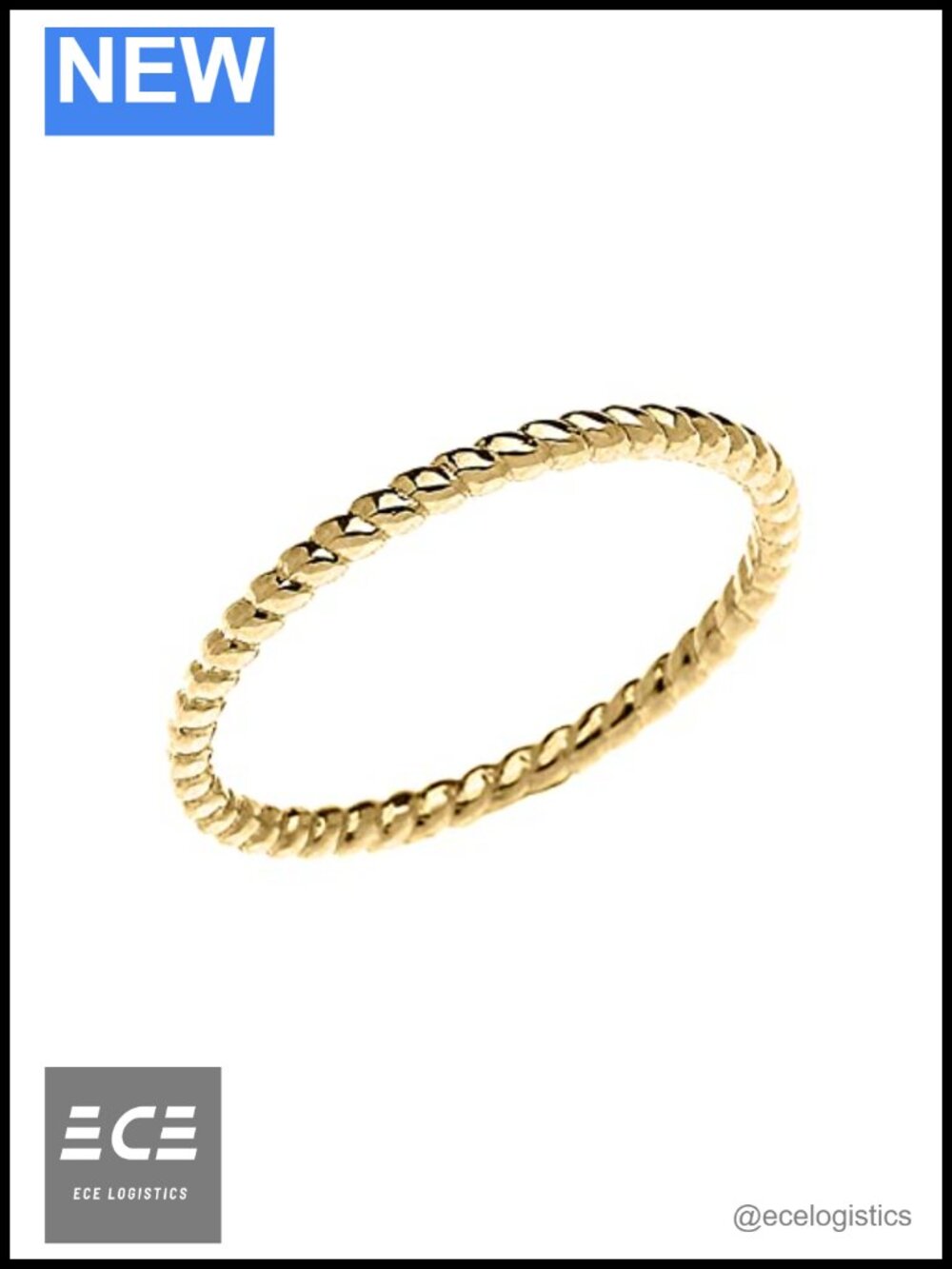 10K Yellow Gold Dainty Stackable Rope Cable Design Slender Band Ring